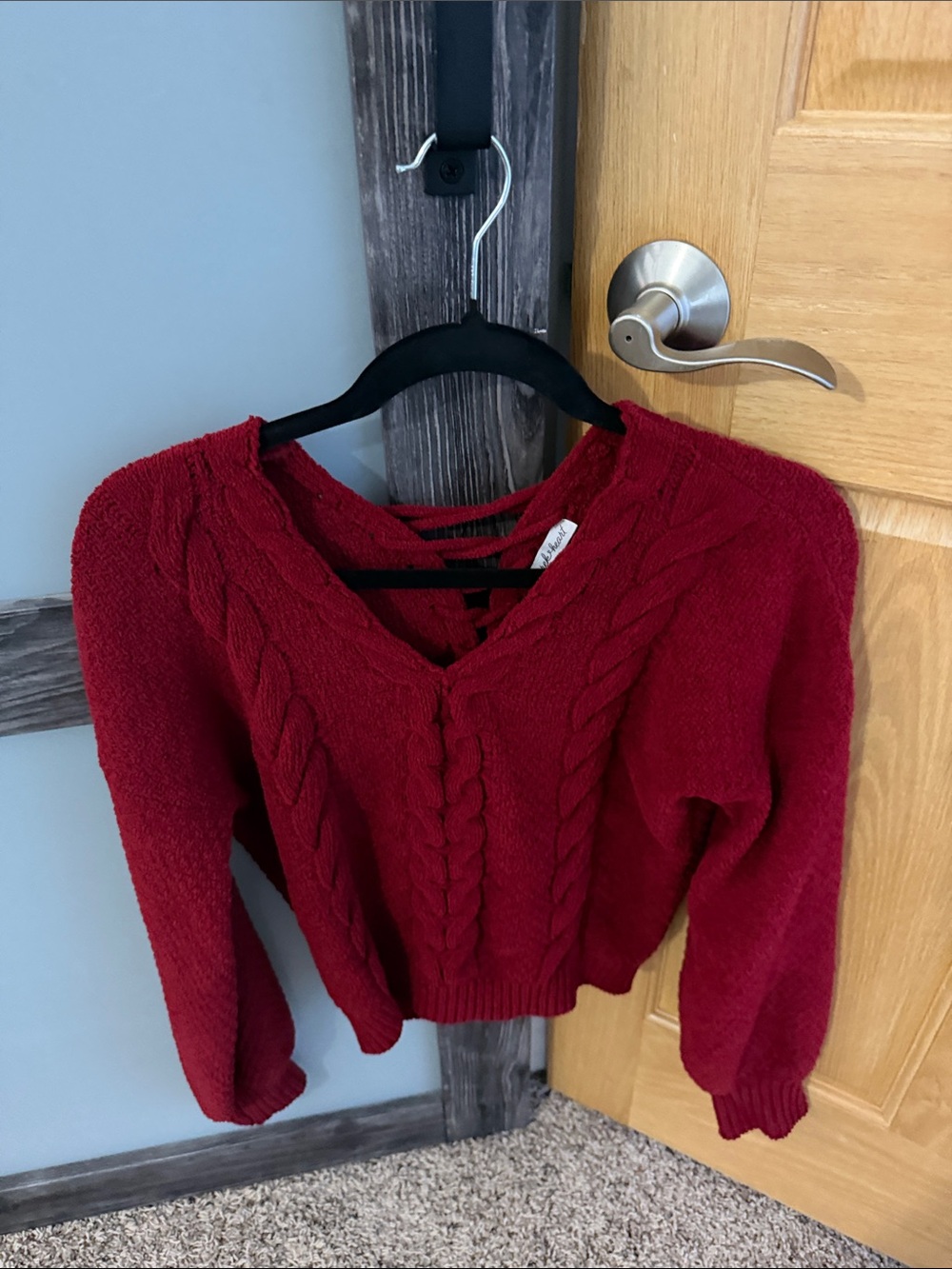 Women’s Red Cable-Knit V-Neck Sweater